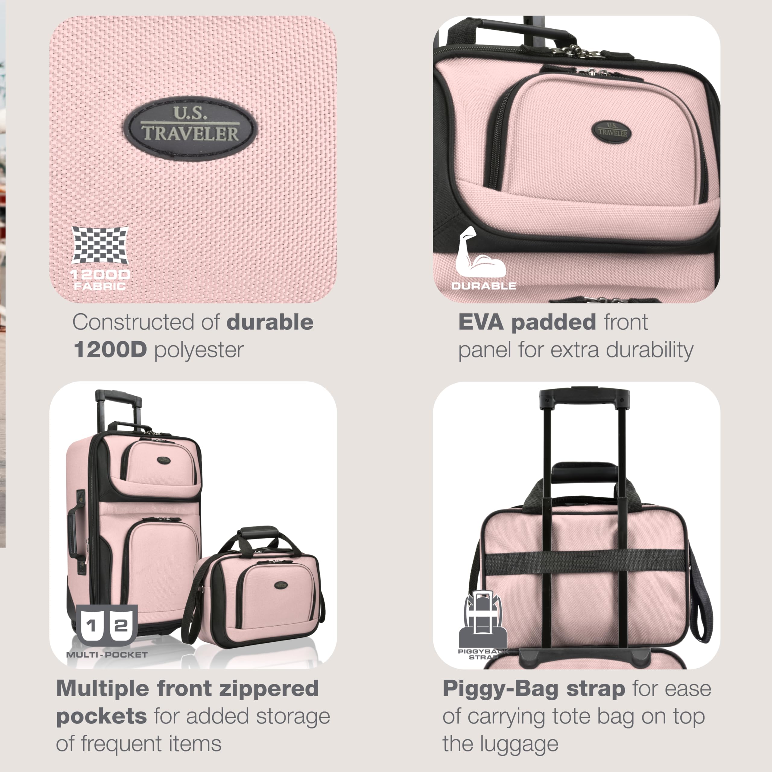 2-Piece Softside Carry-On Luggage Set – Pink