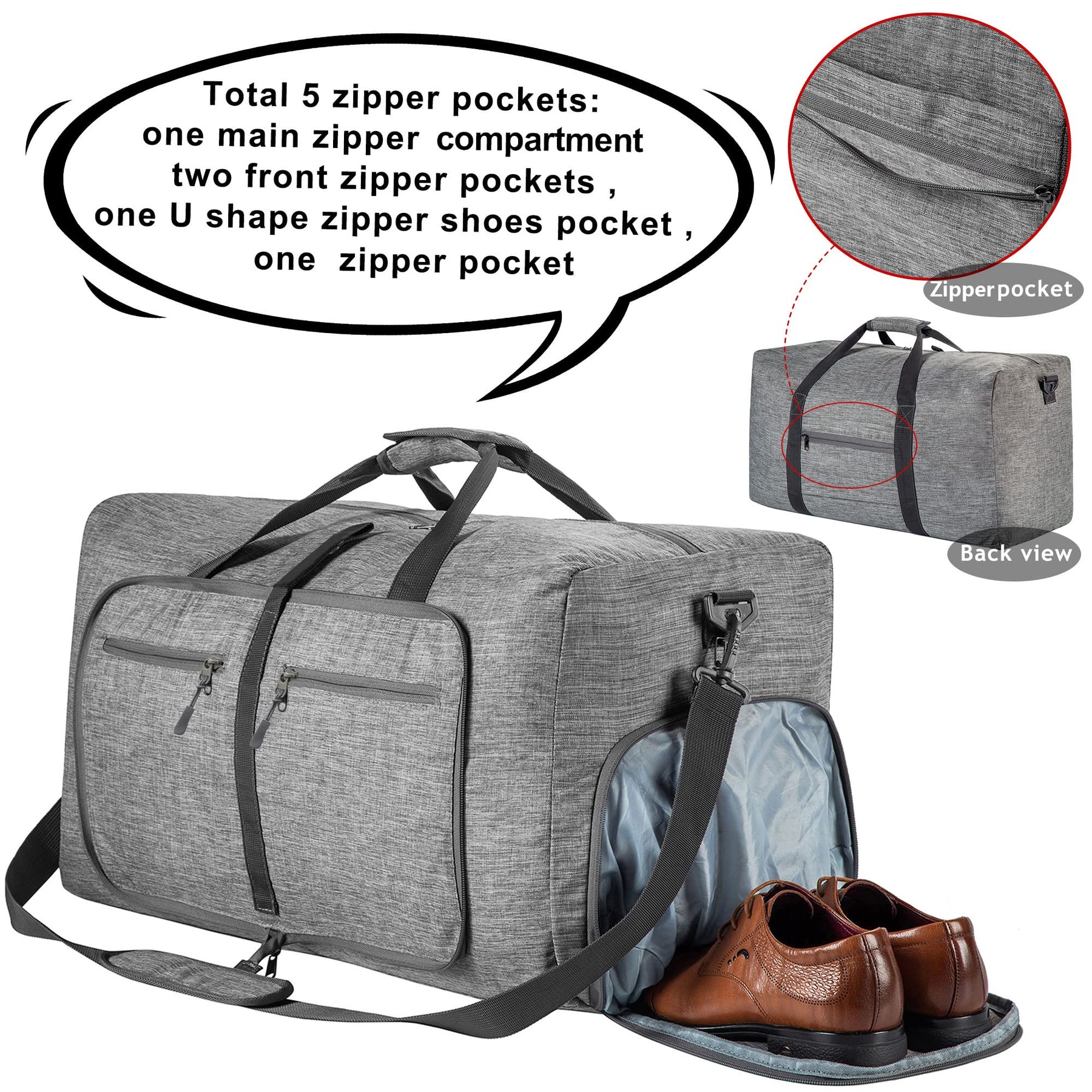115L Foldable Travel Duffle Bag with Shoe Compartment