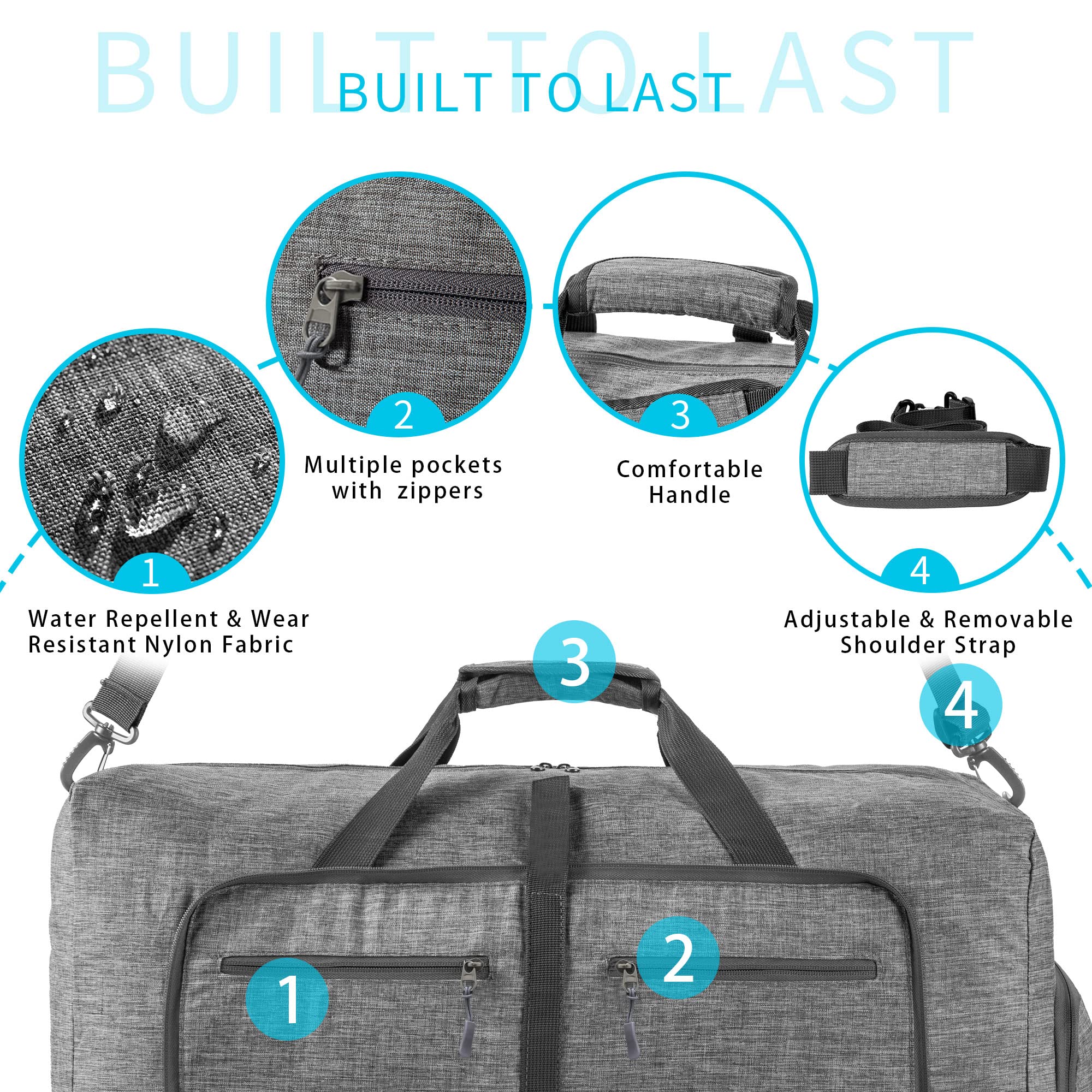 115L Foldable Travel Duffle Bag with Shoe Compartment
