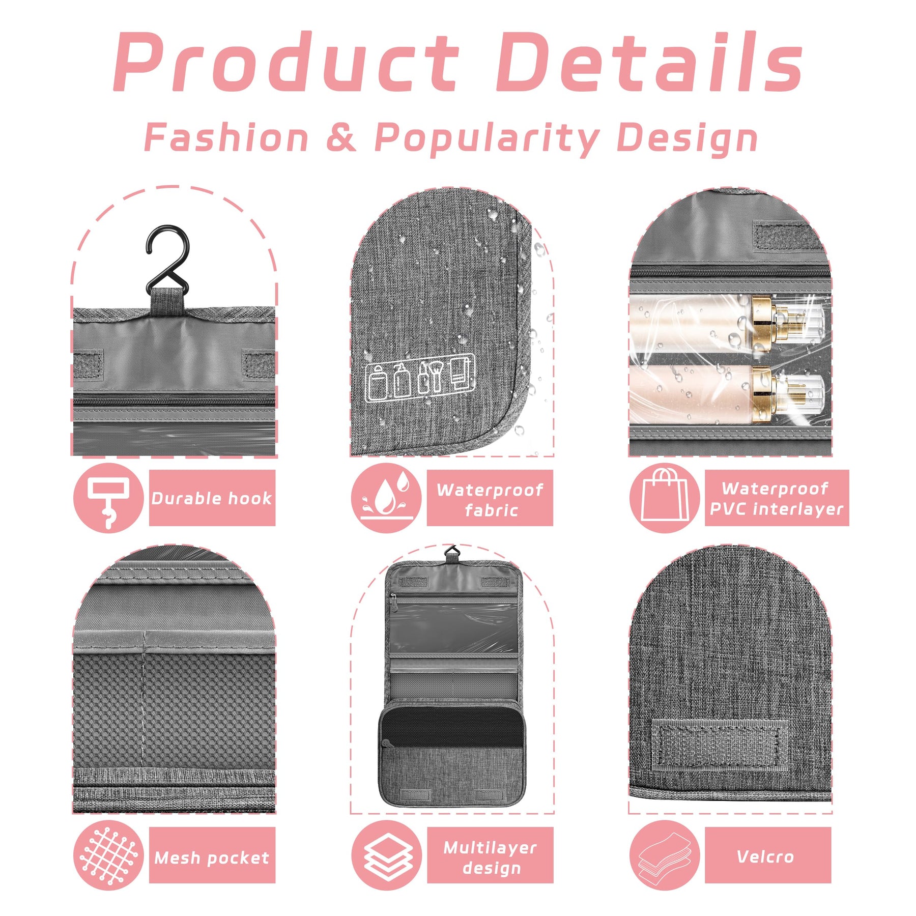 Hanging Travel Toiletry Bag – Grey