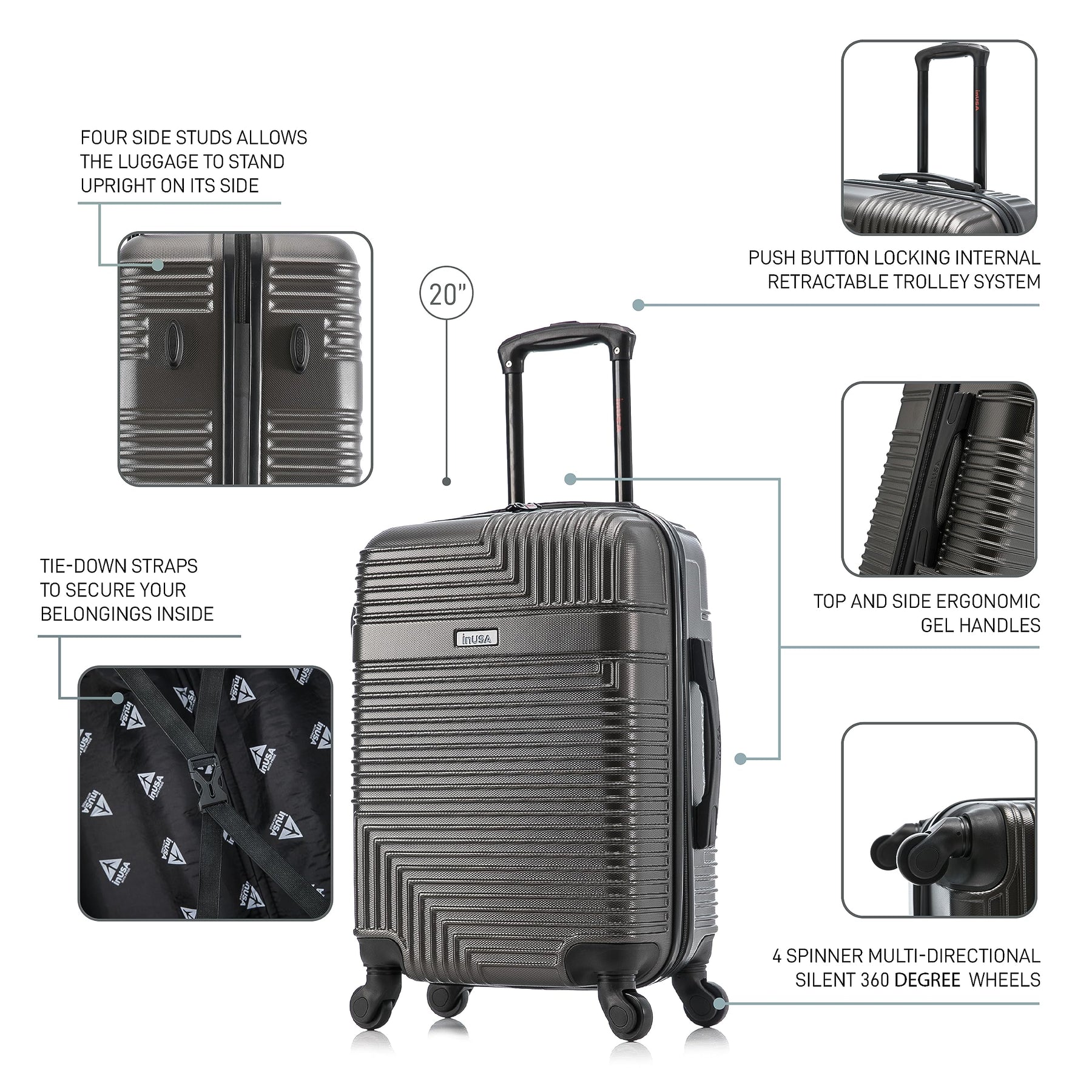 20" Hardshell Carry-On Luggage – Charcoal